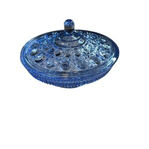 Unbranded Candy Dish Unisex OS Blue Excellent Vintage Glass Lidded Diamond Point